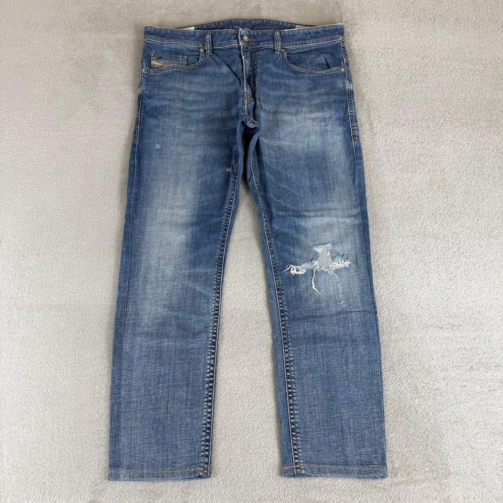 Diesel Thommer Slim Skinny Jeans Mens 34x27 Blue Denim Distressed Stretch 084TW